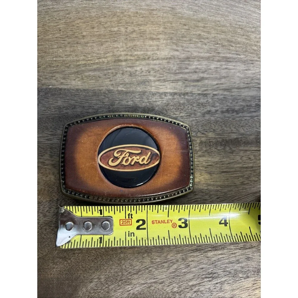 Vintage Ford Alumaline and Leather Belt Buckle